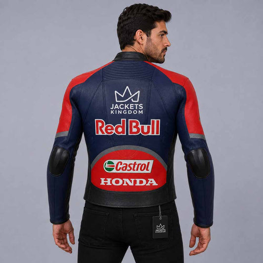 Honda Red Bull leather motorcycle jacket inspired by Nicky Hayden