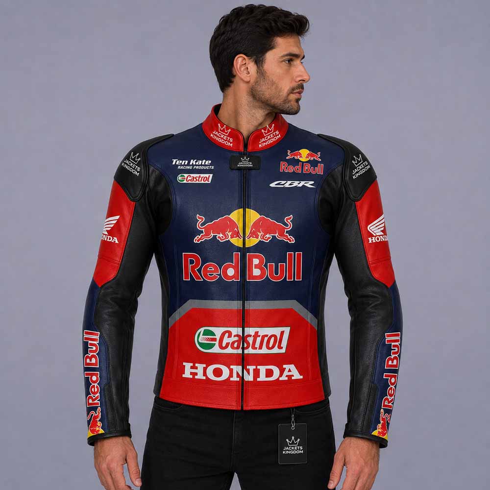 Men's Honda Nicky Hayden 2017 Red Bull WorldSBK leather racing jacket