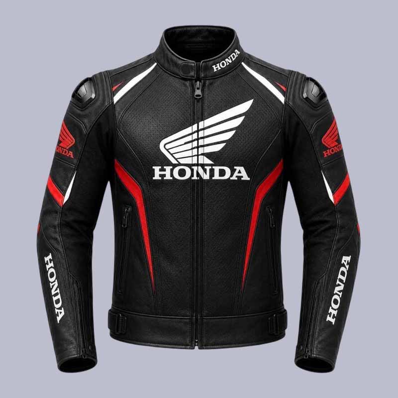 Men's Honda Wing leather cafe racer jacket in black genuine cowhide