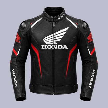 Men's Honda Wing leather cafe racer jacket in black genuine cowhide