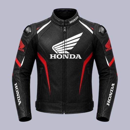 Men's Honda Wing leather cafe racer jacket in black genuine cowhide