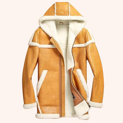 hooded sheepskin bomber jacket mens