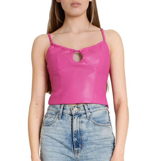 Hot Pink Women's Leather Camisole Top - Barbie Style