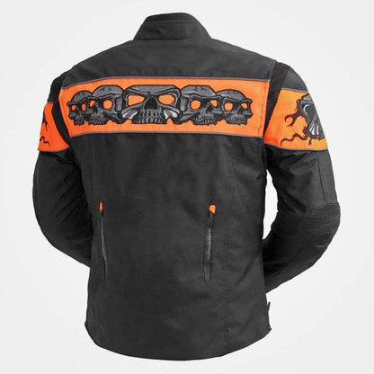 Immortal Mens Black Orange Textile Armored Motorcycle Jacket