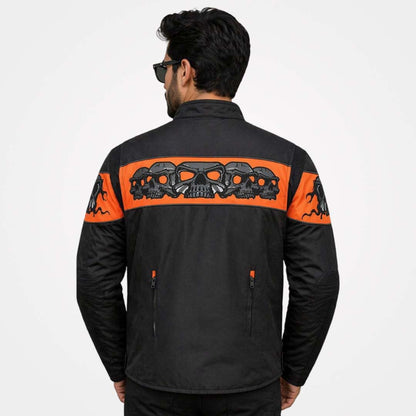 Immortal Mens Black Orange Textile Armored Motorcycle Jacket