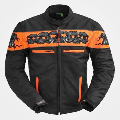 Immortal Mens Black Orange Textile Armored Motorcycle Jacket