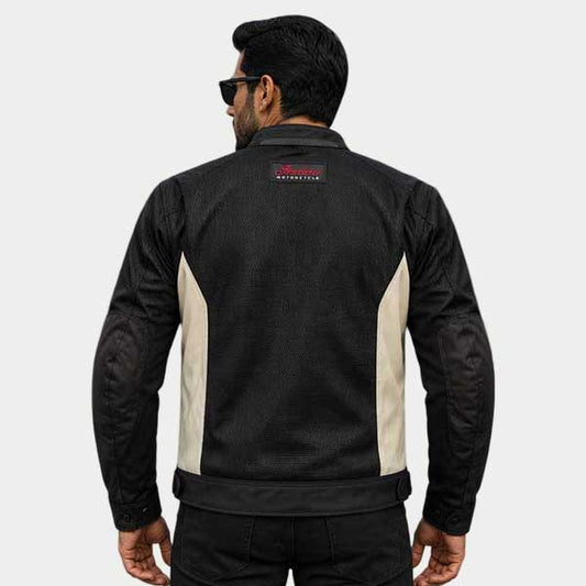 Indian Motorcycle Men Mesh Riding Jacket Black Cream Lightweight Racing Jacket