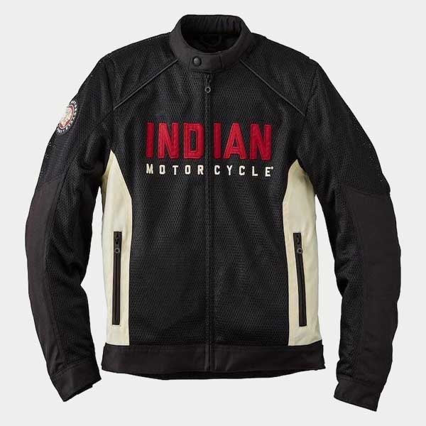 Indian Motorcycle Men Mesh Riding Jacket Black Cream Lightweight Racing Jacket