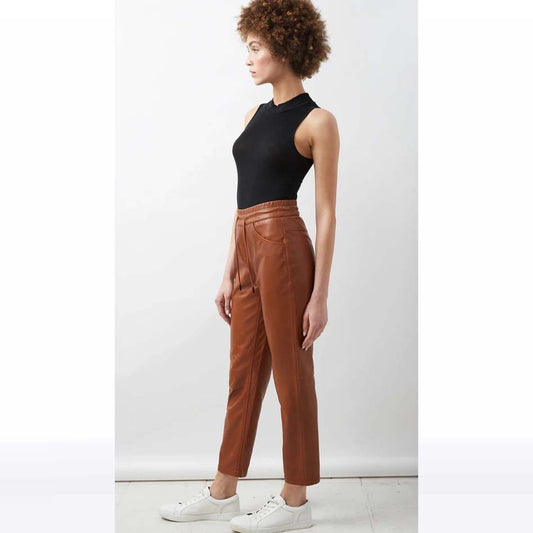 Jackets Kingdom Women's Brown Lambskin Leather Lace-Up Joggers