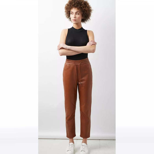 Jackets Kingdom Women's Brown Lambskin Leather Lace-Up Joggers