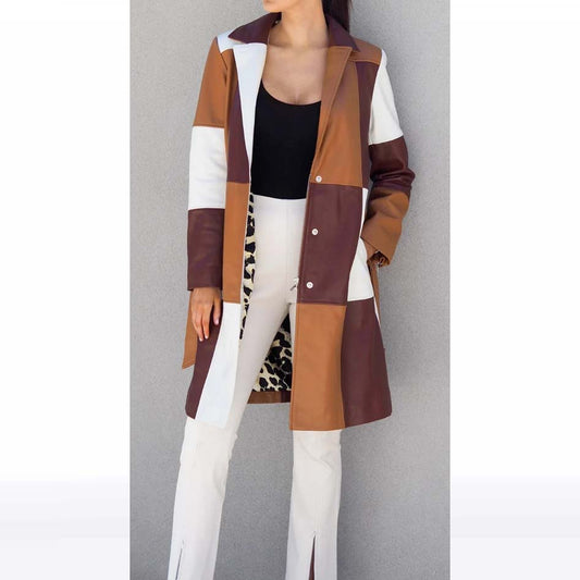 Multi-Color Patchwork Lambskin Overcoat - Jackets Kingdom