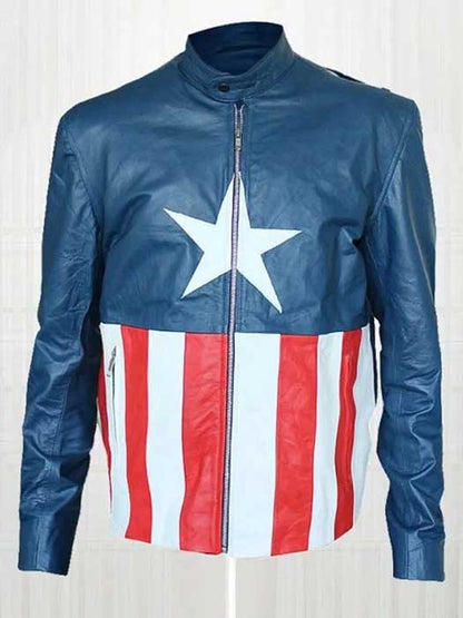 Jon Bon Jovi Blue Captain America Sheepskin Leather Jacket