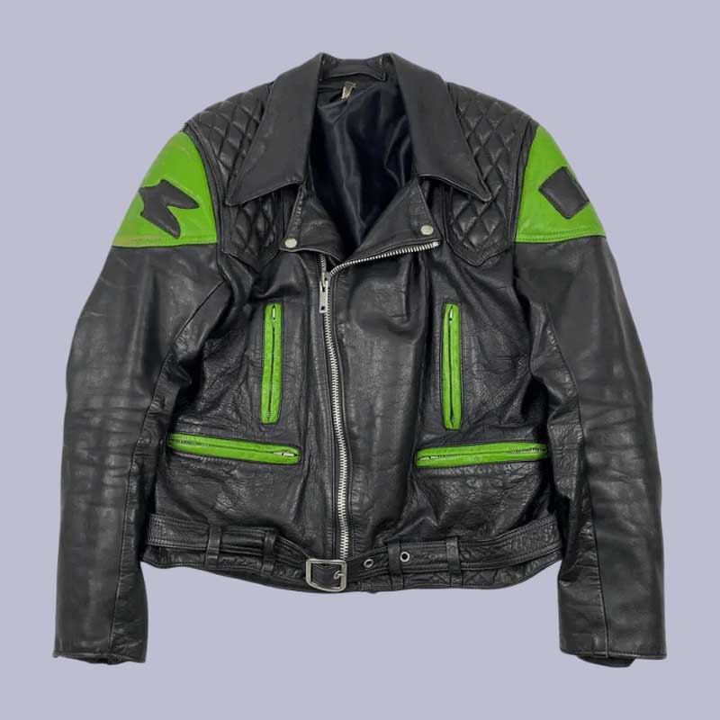 Kawasaki Black Motorcycle Leather Biker Jacket with CE Armor by Jackets Kingdom