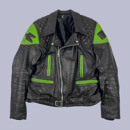 Kawasaki Black Motorcycle Leather Biker Jacket with CE Armor by Jackets Kingdom