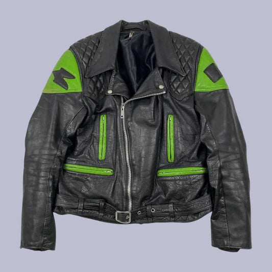 Kawasaki Black Motorcycle Leather Biker Jacket with CE Armor by Jackets Kingdom