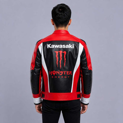 Genuine leather Kawasaki biker jacket for street and touring riders