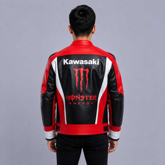 Genuine leather Kawasaki biker jacket for street and touring riders