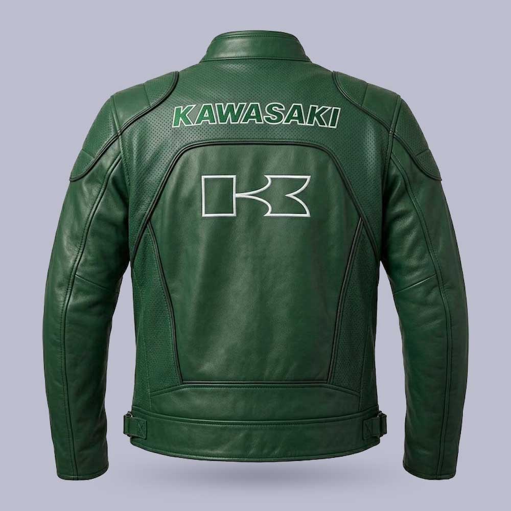 Premium Kawasaki green racer leather biker jacket