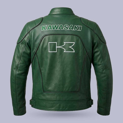 Premium Kawasaki green racer leather biker jacket