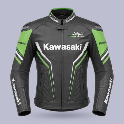 Kawasaki Inspired Black Green Leather Motorcycle Jacket for Men by Jackets Kingdom