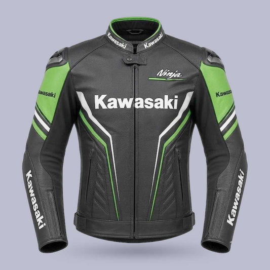 Kawasaki Inspired Black Green Leather Motorcycle Jacket for Men by Jackets Kingdom