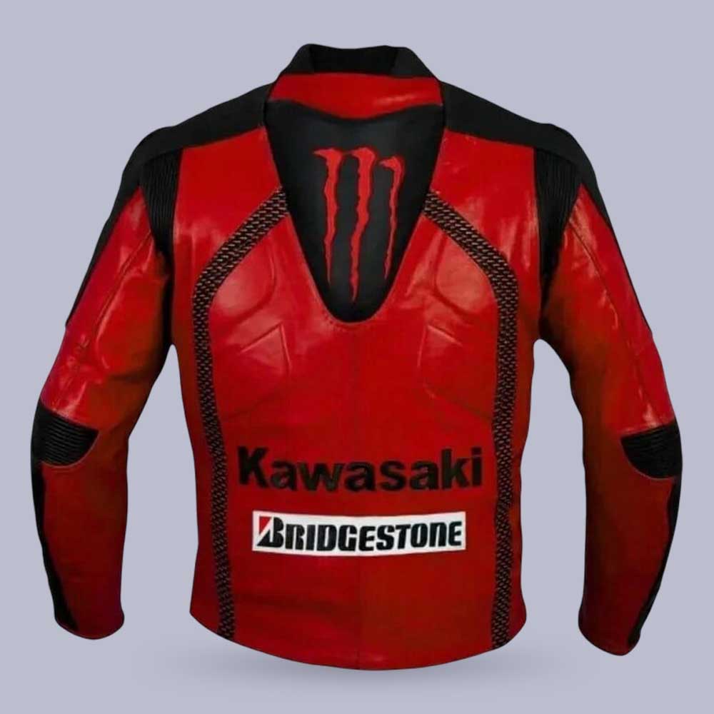Kawasaki Racing Motorcycle Leather Jacket with CE Armor | Jackets Kingdom
