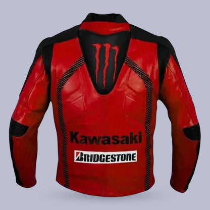 Kawasaki Racing Motorcycle Leather Jacket with CE Armor | Jackets Kingdom