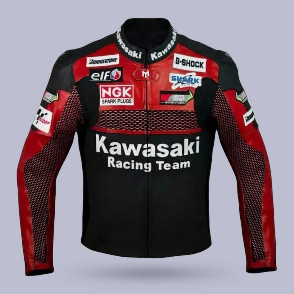 Kawasaki Racing Motorcycle Leather Jacket in Genuine Cowhide by Jackets Kingdom
