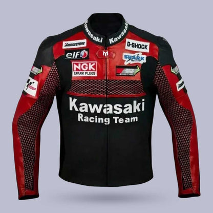 Kawasaki Racing Motorcycle Leather Jacket in Genuine Cowhide by Jackets Kingdom