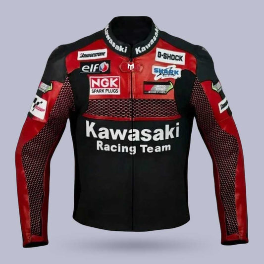 Kawasaki Racing Motorcycle Leather Jacket in Genuine Cowhide by Jackets Kingdom