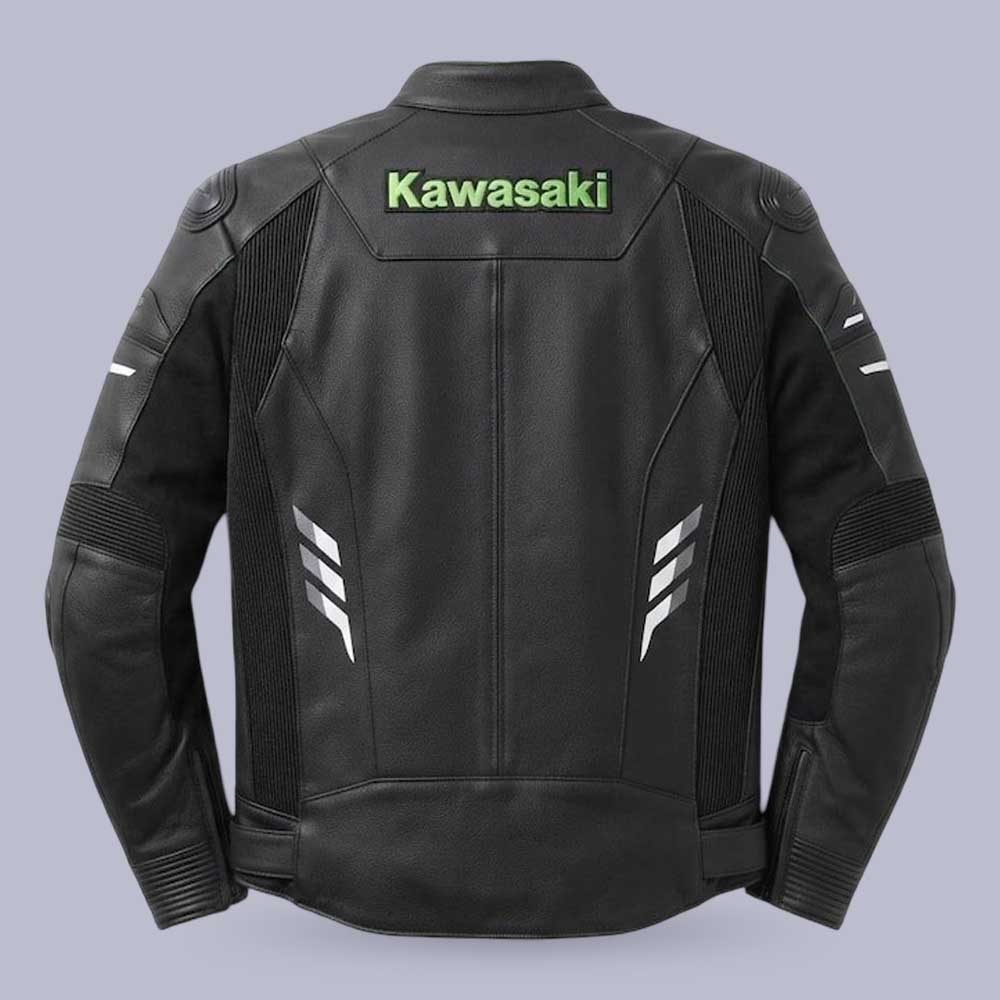 Premium Kawasaki Ninja H2R leather racing jacket in black and green