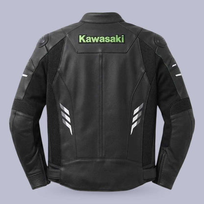 Premium Kawasaki Ninja H2R leather racing jacket in black and green