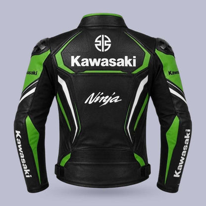 Premium Kawasaki Ninja leather biker jacket with CE approved armor