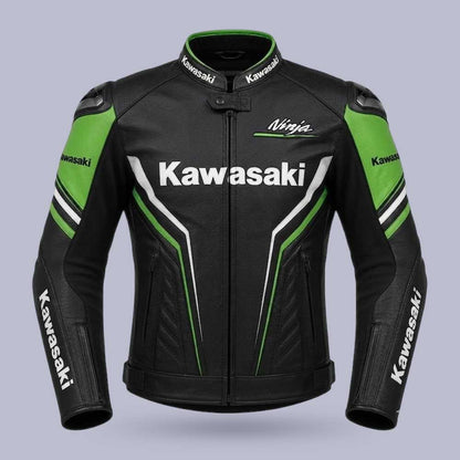 Kawasaki Ninja black green genuine leather motorcycle jacket