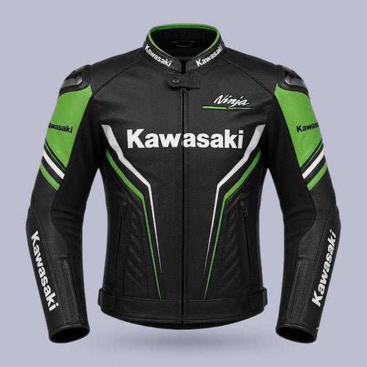 Kawasaki Ninja black green genuine leather motorcycle jacket