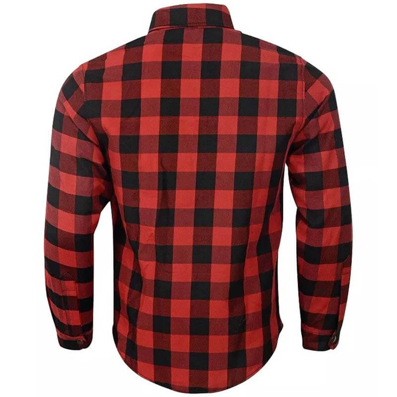 Kevlar Lined CE Armored Motorcycle Flannel Shirt in Red