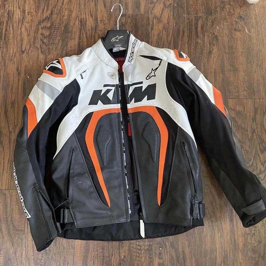 KTM Motorcycle Racing Cowhide Leather Jacket in Orange and Black by Jackets Kingdom