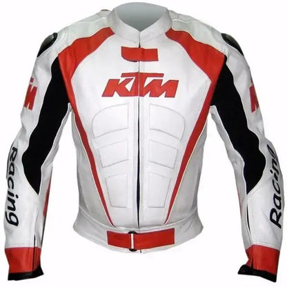 KTM Motorcycle Leather Jacket with Safety Pads by Jackets Kingdom