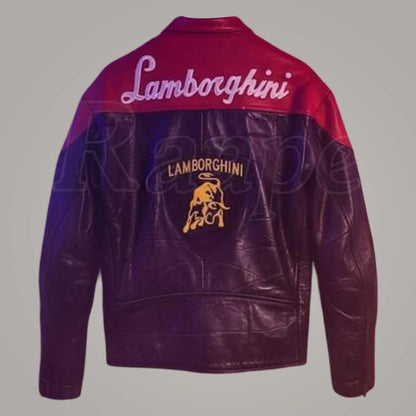 Men's Lamborghini Racing Leather Jacket in Red and Black