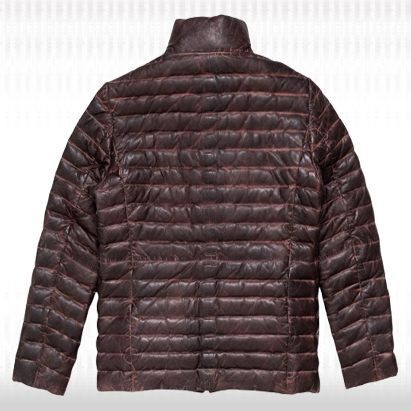 Men's Genuine Sheepskin Leather Puffer Jacket