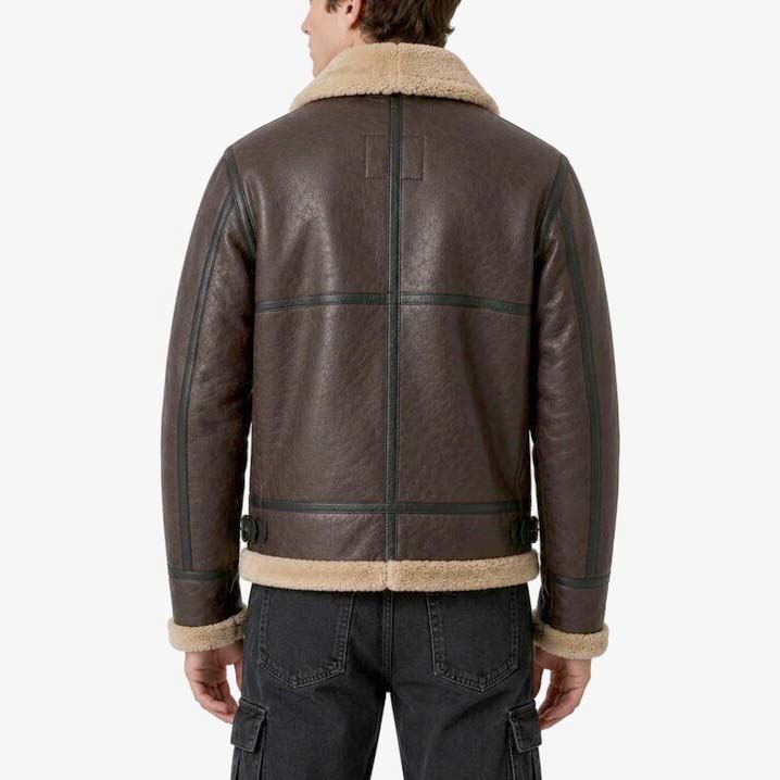 Leon-inspired vintage brown sheep leather shearling jacket