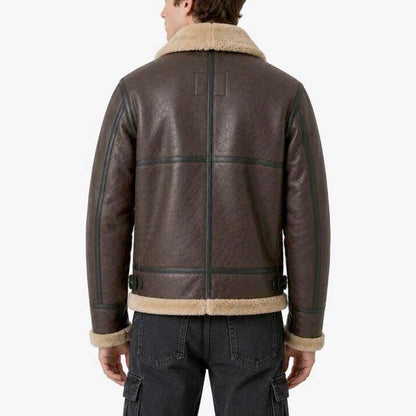 Leon-inspired vintage brown sheep leather shearling jacket