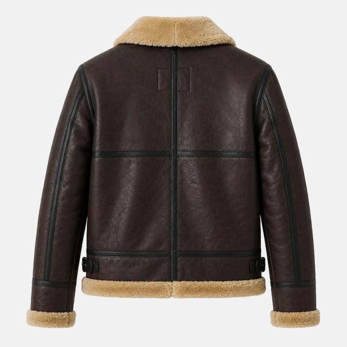 Men’s vintage brown shearling bomber jacket with front zipper