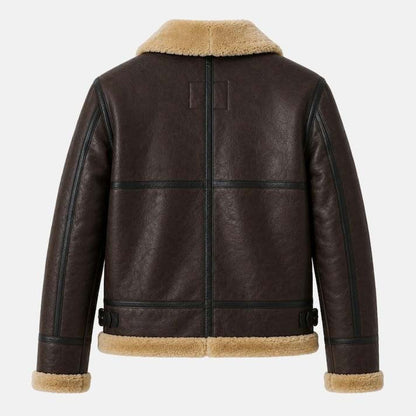 Men’s vintage brown shearling bomber jacket with front zipper
