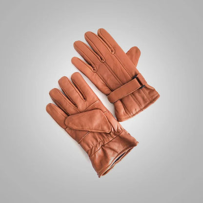 Light Brown Sheepskin Leather Winter Gloves - Men's Winter Gloves