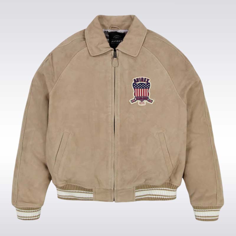 Men’s Limited Edition Avirex Suede Bomber Jacket with USA Patch