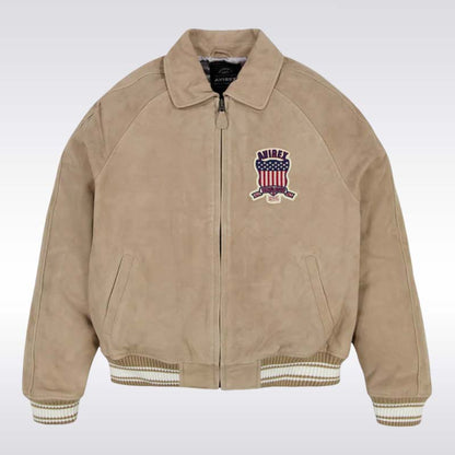 Men’s Limited Edition Avirex Suede Bomber Jacket with USA Patch