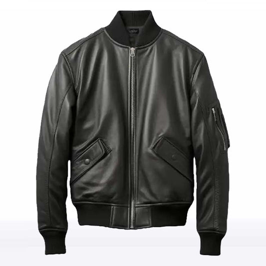 Logan Black Bomber Leather Jacket for Men