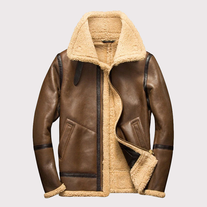 Luxury Men's Light Brown Shearling Aviator Jacket