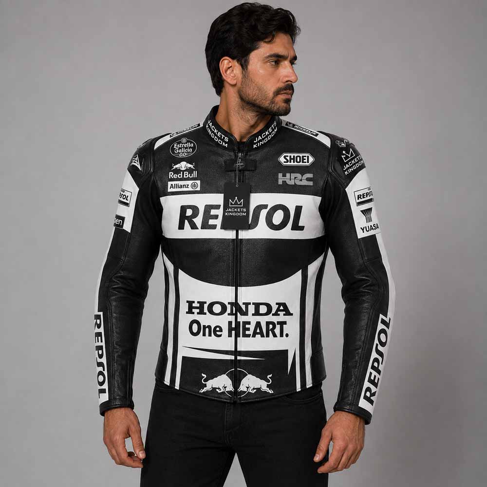 Marc Marquez Repsol Honda Winter Test genuine cowhide leather jacket